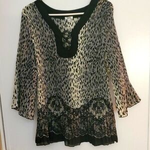 NICOLA Animal Print Blouse with Black Lace